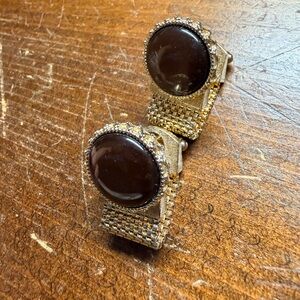 Vintage Gold and Brown Cuff Links and Tie Tack